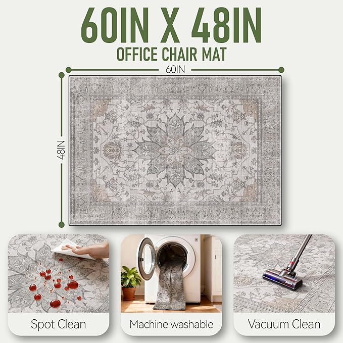 Office Chair Mat for Hardwood 48"x60", Under Desk Chair Mat for Home Office, Anti-Slip Office Rugs for Rolling Chairs, Floor Protector Washable Rugs Beige/Brown