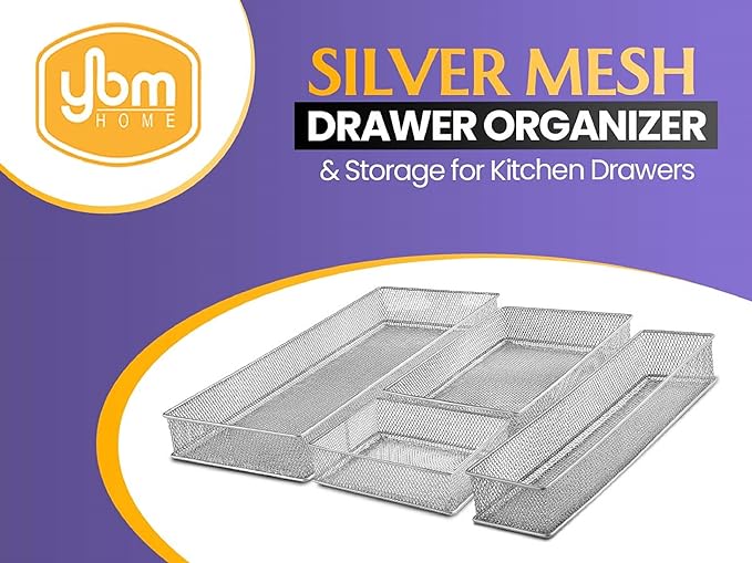 YBM HOME Silver Mesh Drawer Organizer and Storage for Kitchen Drawers, Serves as School Supply Holder, Office Desktop Organizer Basket, Makeup and Craft Supplies Organization, (12 Pack, 8x12x2 Inch)