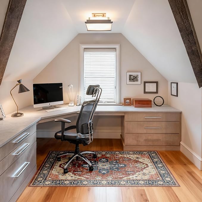 36"x48" Office Chair Mat for Hardwood, Under Desk Chair Mat for Home Office, Anti-Slip Office Rugs for Rolling Chairs, Floor Protector Washable Rugs Rust Red
