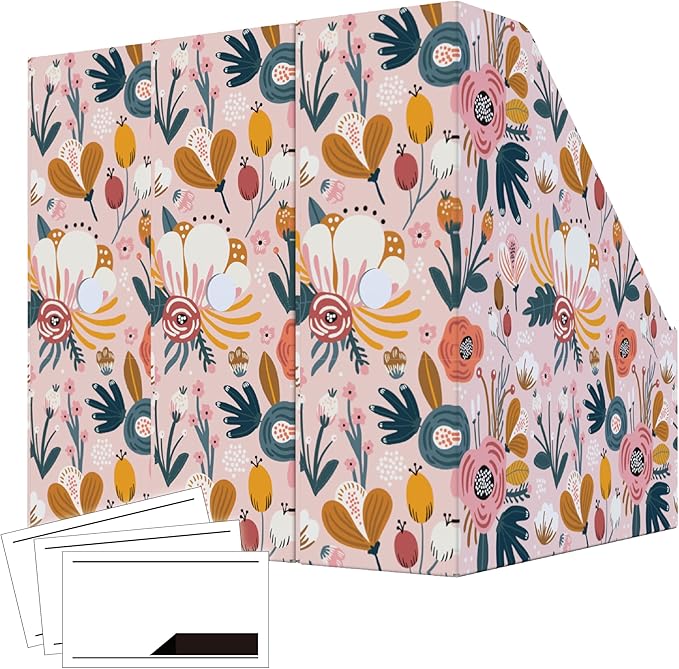 ANSSDO 6 Pack Cardboard Magazine Holder - Premium Magazine File Organizer, Large Volume Storage Box as Book Bins or Folder Holder for Desk - Pink Floral