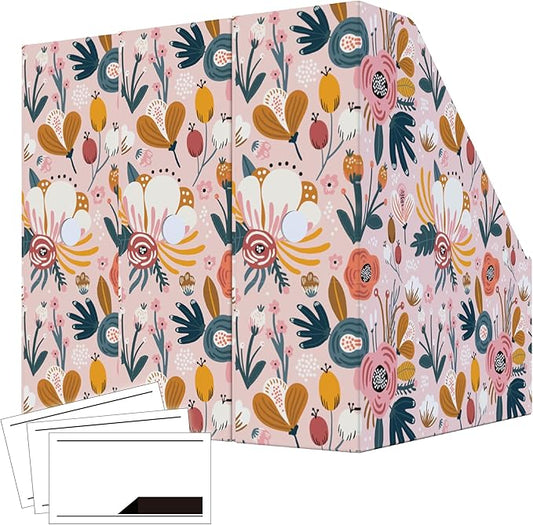ANSSDO 6 Pack Cardboard Magazine Holder - Premium Magazine File Organizer, Large Volume Storage Box as Book Bins or Folder Holder for Desk - Pink Floral
