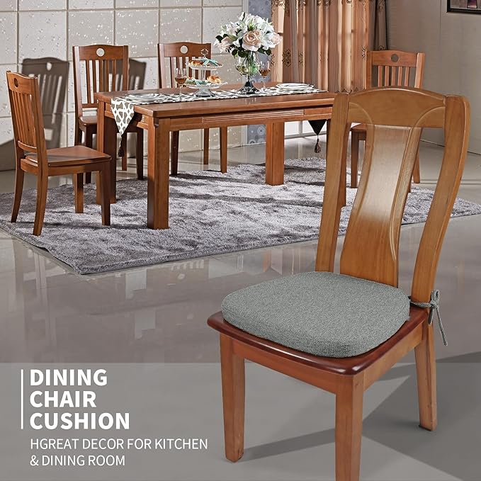 SINOSSO 4 Pack Memory Foam Chair Cushions for Dining Chairs, Friendly Woven Fabric 16" U-Shape Comfortable Kitchen Chair Pads, Removable Slip Resistant Seat Cushions (Set of 4, Dark Grey)