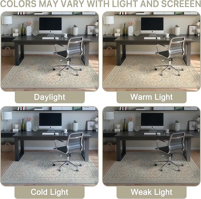 48"x60" Office Chair Mat for Hardwood Tile Floor, Under Desk Carpet Protector for Rolling Computer Chair Mat, Machine Washable Area Rug, Anti-Slip 1/5" Thick Low Pile Thin Vinyl Floor Mat, Beige Pink