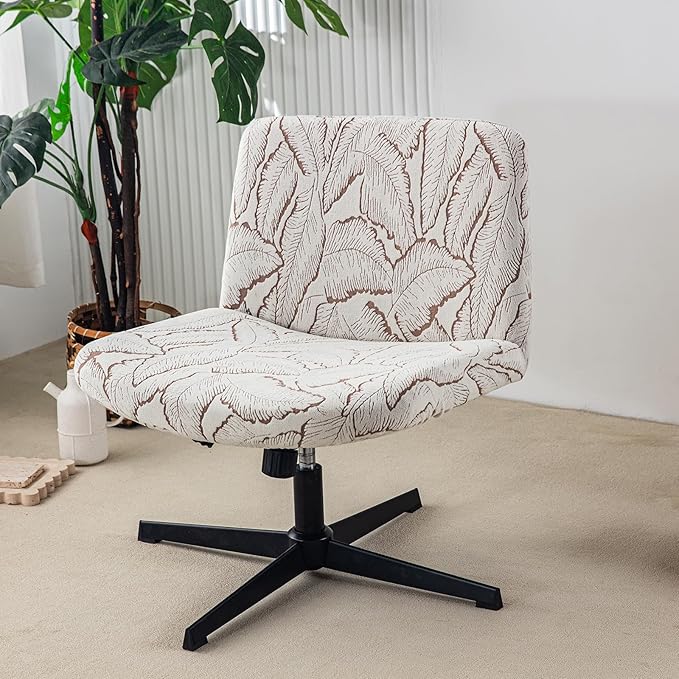 LavishCover Waterproof Palm Leaf Criss Cross Chair Cover, High-Stretch Flocked Fabric, Armless Office & Desk Chair Protector Against Stains and Wear(Khaki,Palm Leaf, Just The Cover,No Chair)