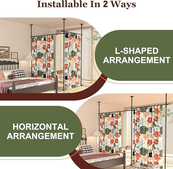 Goovilla Room Divider for Room Separation, Tension Curtain Rods No Drilling, 4-10ft(H) 28-114inch(W) Adjustable Temporary Privacy Wall Divider, Heavy Duty Freestanding Space Partition Separator, Black