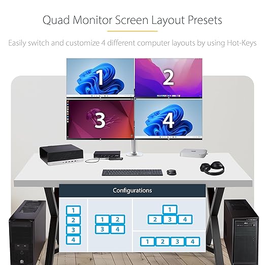 StarTech.com 4-Port KM Switch with Mouse Switching, USB 3.0 Switcher, Keyboard/Mouse Sharing, 3.5mm/USB Audio, TAA Compliant