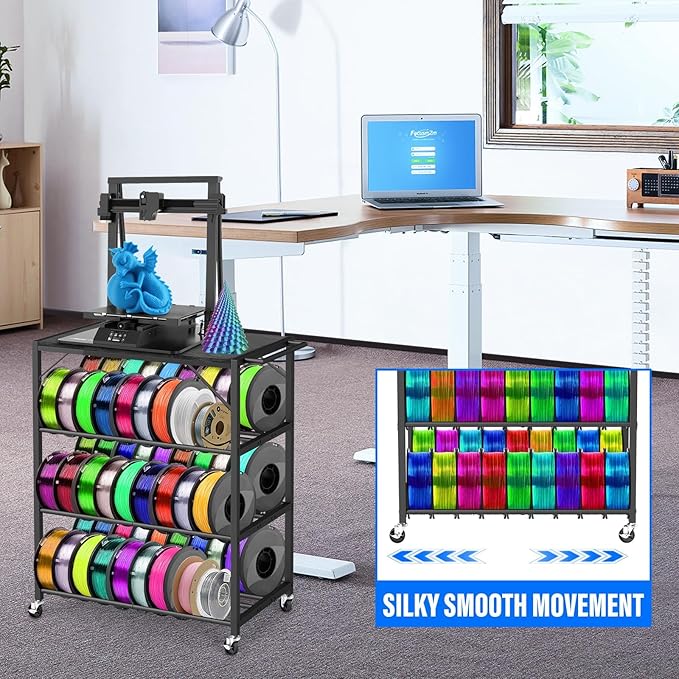 3D Printer Stand with Filaments Storage,4-Tier Heavy Duty 3D Printer Table Cart with Wheels,3D Printer Filament Rack for PLA/ABS/TPU/Nylon,Filament Spool Holder for Workshop Studio Home Office (Black)