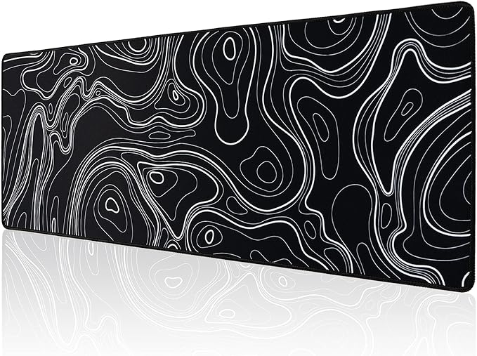 ALOANES Waterproof Mouse Pad with Durable Stitched Edge, XL Gaming Keyboard Pad, Non-Slip Rubber Base, Extended Desk pad for Gamer, Office & Home, Black Topographic Map Mousepad 35.4''x 15.7''x 0.12''