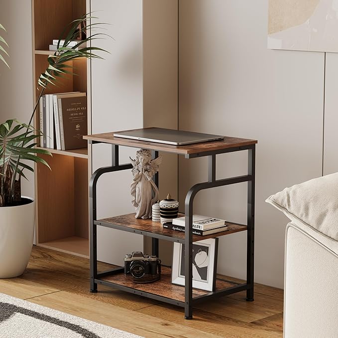 Unionly Large Printer Stand with Adjustable Shelf, 3-Tier Rolling Printer Cart with Wheels, Heavy-Duty Wood Printer Table for Home Office, Heat Press and Laser (Rustic Brown)