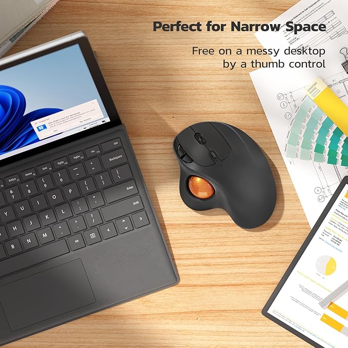 Nulea M501 Wireless Trackball Mouse, Rechargeable Ergonomic, Easy Thumb Control, Precise & Smooth Tracking, 3 Device Connection (Bluetooth or USB Receiver), Compatible for PC, Laptop, Mac (H-DOrange)