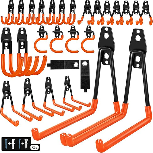 28 Pack Garage Hooks Heavy Duty - Garage Storage and Organization Ladder Hooks with Non Slip PVC Coating for Hanging Bike，Ladder，Garden Tools，Hose
