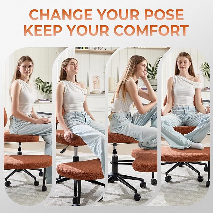 Criss Cross Chair Armless Office Chair for Cross Legged Sitting, 300lb Heavy Duty Ergonomic Desk Chair for ADHD, Adjustable Meditation Yoga Kneeling Chair with Brake Wheels for Home Office (Brown)