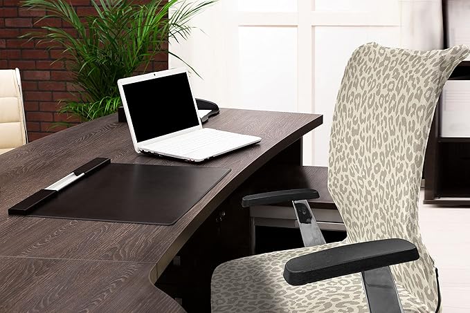 Ambesonne Leopard Office Chair Cover, Skin Print in Beige and Brown Shades Wildlife Nature Savannah Abstract Layout, Stretchable Decorative Universal Size High Back Printed Slipcover, Ivory