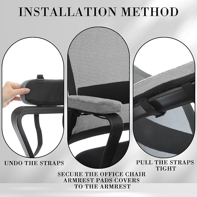 Threlaco 2 Pcs Office Chair Armrest Pads Soft Foam Office Chair Arm Covers Fluffy Flannel Gaming Armchair Armrest Cushion for Elbows and Forearms Support Pressure Relief(Gray)