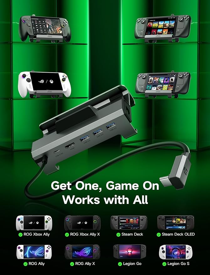 JSAUX Docking Station 4K@120Hz for ROG Xbox Ally/Xbox Ally X/Steam Deck OLED/Legion Go 2, 6-in-1 Steam Deck Dock with HDMI 2.1, Gigabit Ethernet, 3 USB 3.0, 100W Charge Hub for ROG Ally/Ally X-HB0612