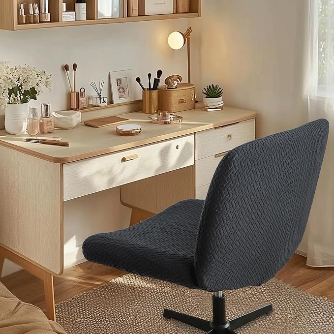Criss Cross Chair Cover Armless Chair Slipcover Office Desk Chair Covers T-Shape Jacquard Mid Back Wide Seat Accent Chair Covers for Computer Chairs and Vanity Chairs(T Shape-Black)