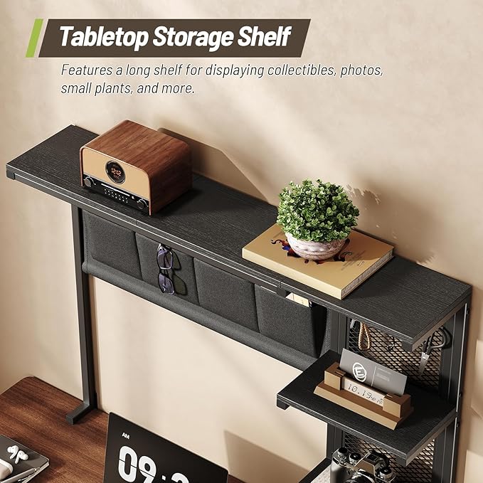 Clamp on Desk Shelf with Pegboard, Above Desk 3-Tier Extender Shelf, Desktop Bookshelf with Hooks, Desktop Organizer for Office Desk Accessories, Tabletop Storage Rack, 38.3" W x 33" H, Black