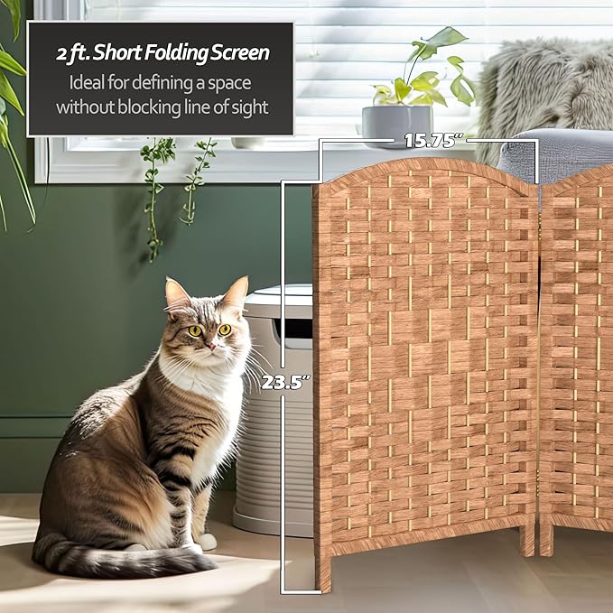 Red Lantern 2 ft. Short Diamond Weave Fiber Folding Screen - Natural - 4 Panel