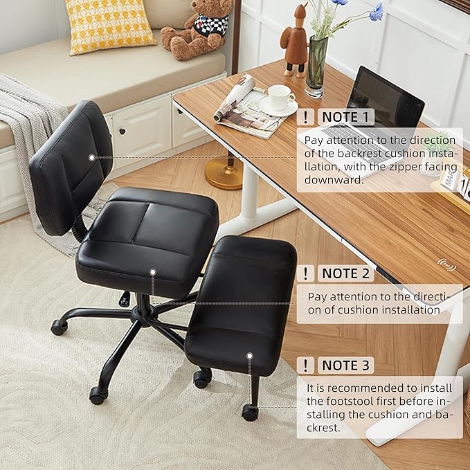 Ergonomic Criss Cross Legged Office Chair, ADHD Chair, 360° Swivel Meditation Kneeling Chair with Wheels, Adjustable Footrest, Bigger & Wider Height Adjustable Seat, Strong Lumbar Support, Black PU