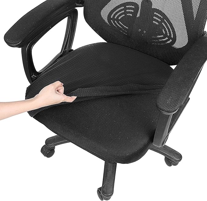 Stretch Jacquard Office Chair Cover, Stretch Office Chair Seat Cushion Covers, Removable Washable Computer Chair-Covers, Universal Gaming-Chair Seat Cover (Black)