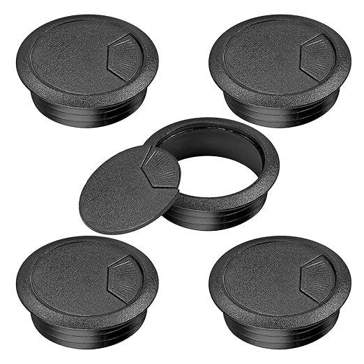 2" Spring Desk Grommet, JTemgle Plastic Cable Hole Cover Computer Table Cord Wire Organizer Caps Desktop Cord Management for Home Office TV Stands Tabletops - Black, 5 Pcs