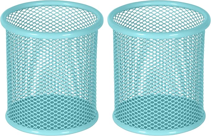 EasyPAG Pencil Holder for Desk, 2 Pack Metal Pen Organizer, Mesh Pencil Cup Organizer for Home, Office, Classroom, School, Light Blue