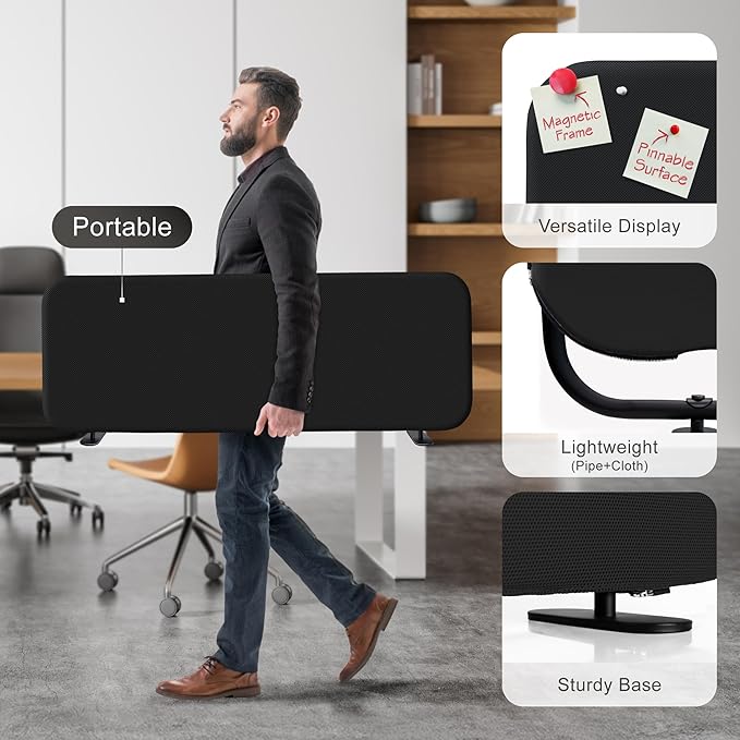 DECOLAB Desk Divider, Movable Privacy Panel Partition for Home Office, Student, Classroom, Study, Freestanding, Scratch-Resistant, 48"x18", Midnight