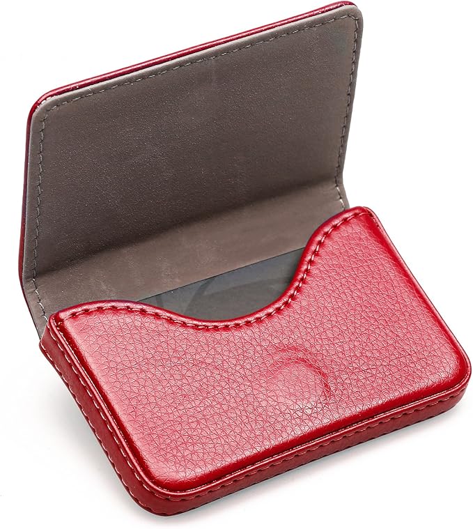 RFID Blocking Wallet - Minimalist Leather Business Credit Card Holder with Magnetic - Red