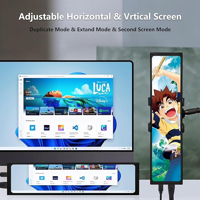 11.3 Inch Mini Monitor - FHD IPS1920x440 LCD Display, Computer Secondary Screen, CPU Temp Monitors with Casing for PC Case Temp Windows macOS Aida64 CPU GPU Monitor