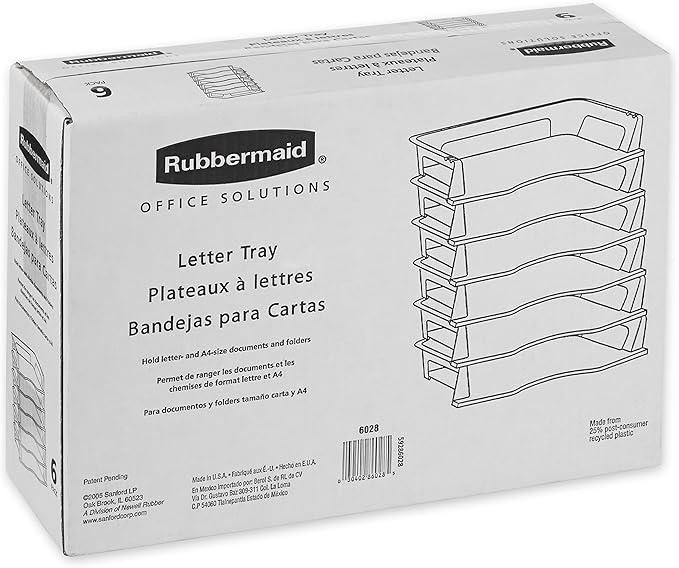 Rubbermaid Regeneration Letter Tray,Six Tier,Plastic,Black (86028),(Pack of 6)