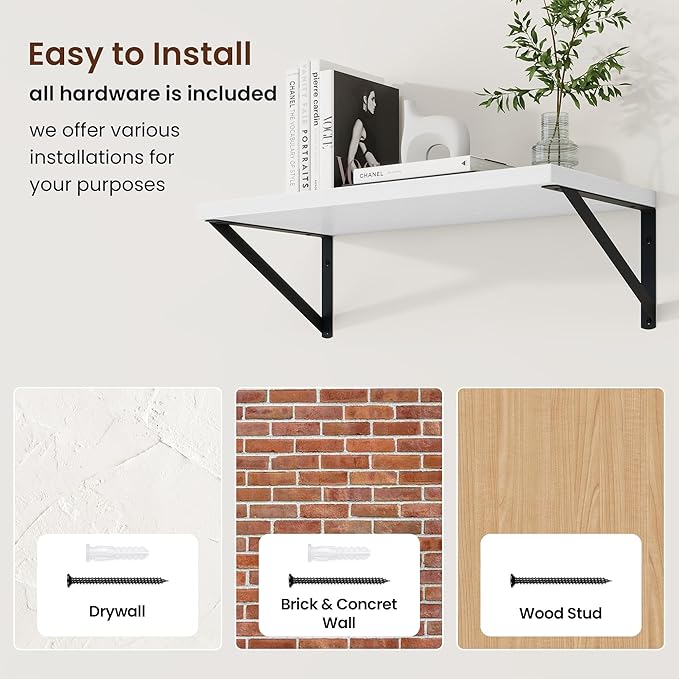 Axeman Deep Floating Shelves | 20 Inch White Wall Shelves Set of 2 | 10 Inch Deep Rustic Wood Shelves for Wall | 20'' W x 10''D White Shelves for Living Room Bathroom Kitchen