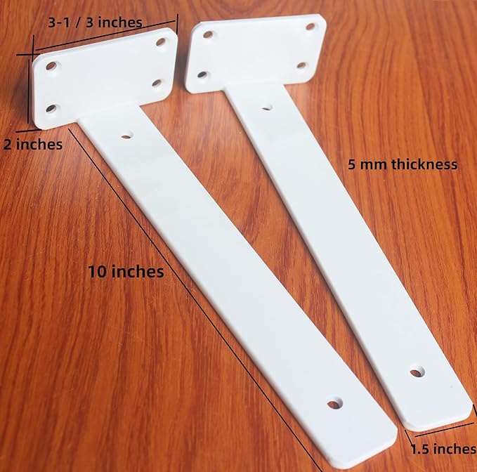 6 Pack - 10 inch White Hidden L Shelf Bracket (1/5 Inch Thicked) Iron Floating Shelf Brackets Rustic Industrial Metal Brackets for Shelf Support