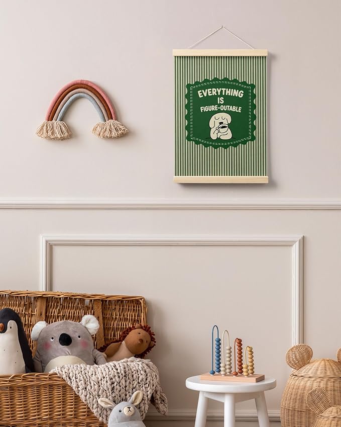 FGFK Everything is Figureoutable Inspirational Dark Green Wall Art Poster Hanger Frame, Motivational Dog Positive Affirmations Canvas Prints Framed Wall Decor for Home Office Classroom, 12x16 Inch