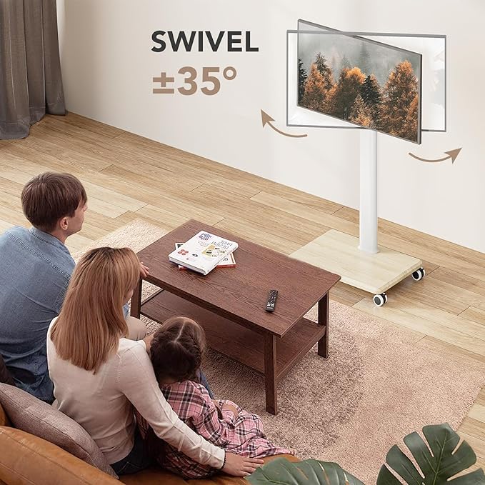 AX WABER Mobile TV Stand for 27 to 65 Inch TVs,Portable Rolling TV Cart on Wheels, Tall Universal Floor Stands with Swivel Mount, Height Adjustable Sleeking Standing Mount Fit Corner, Bedroom, Outdoor