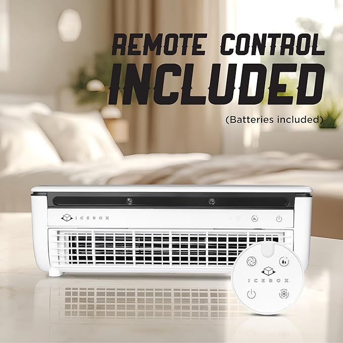 IceBox Cooling Mist Fan, Small Portable Fan with Evaporative Humidifier, For Desk or Wall Mount, 3 Speeds, 8.8oz/260ml Tank, 8-Hour Runtime per Charge, Remote, USB-C, IBCF200W, White/Gray