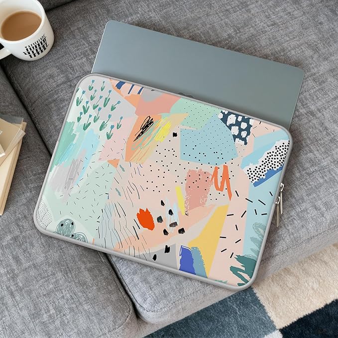 iCasso Laptop Sleeve 13 inch for MacBook Air 13-13.6 inch, Cute Laptop case for MacBook Pro 13 inch 14 inch, Slim Protective Travel Carrying Case Sleeve for 14 inch Chromebook, HP, Del，Pastel Abstract