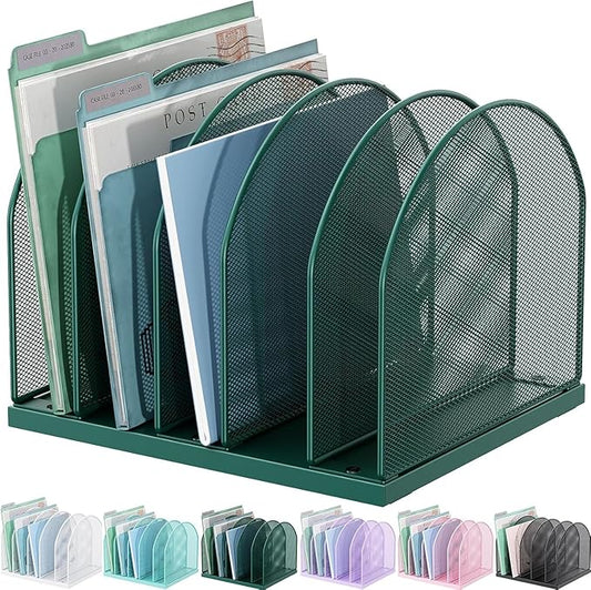 gianotter Desktop File Organizer, Desk Organizer with 5 Compartments, Paper Organizer for Desk, Workspace Organizers for Office Supplies (Green, Upright Style)