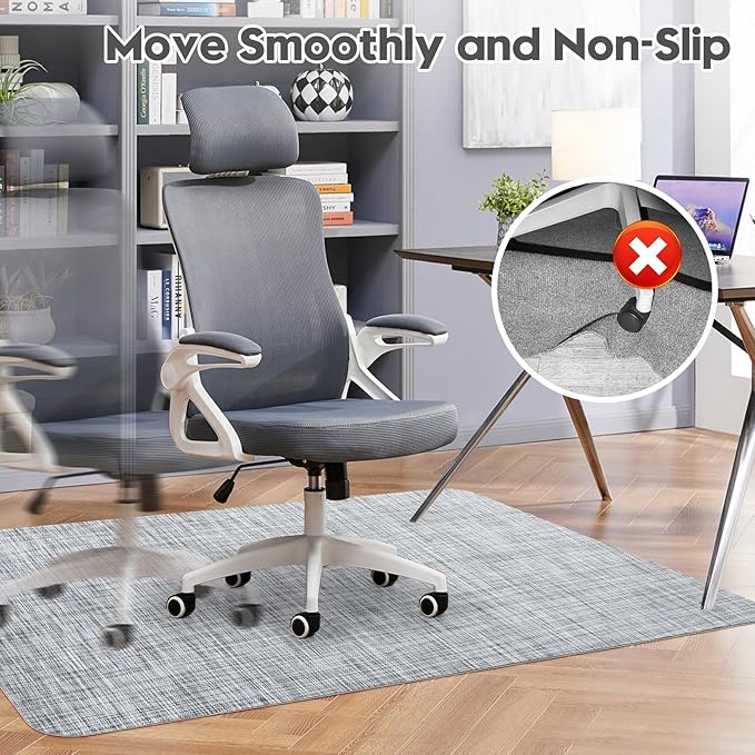 Sycoodeal Office Chair Mat for Hardwood & Tile Floor, 40" x 48" Heavy Duty Computer Gaming Chair Mat for Rolling Chairs Non-Curve, Anti-Slip, Floor Protector for Home Office (Grey)