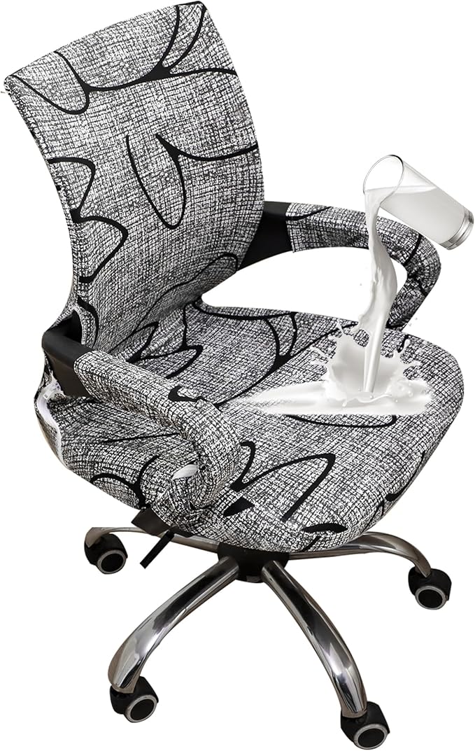 Waterproof Office Chair Cover with Armrest Cover 18Inch Wide Stretch Printed Floral Small Desk Computer Chair Covers with Long Zipper Arm Slipcovers Washable