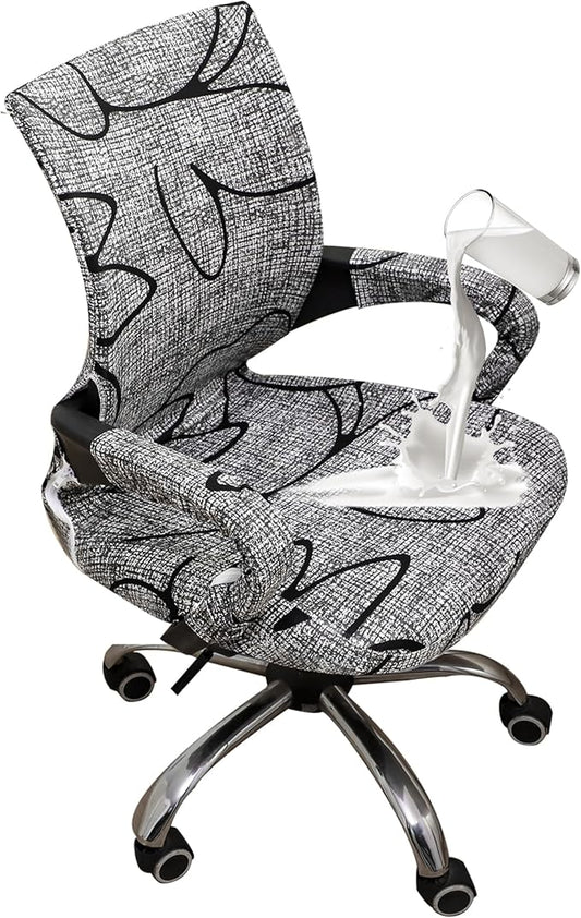 Waterproof Office Chair Cover with Armrest Cover 18Inch Wide Stretch Printed Floral Small Desk Computer Chair Covers with Long Zipper Arm Slipcovers Washable