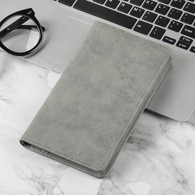 MaxGear Business Card Organizer Book, Holds 240 Cards, Portable PU Leather Business Card Holder with Clear Sleeves, Professional Card Binder for Office, Meetings, Networking, Dark Gray