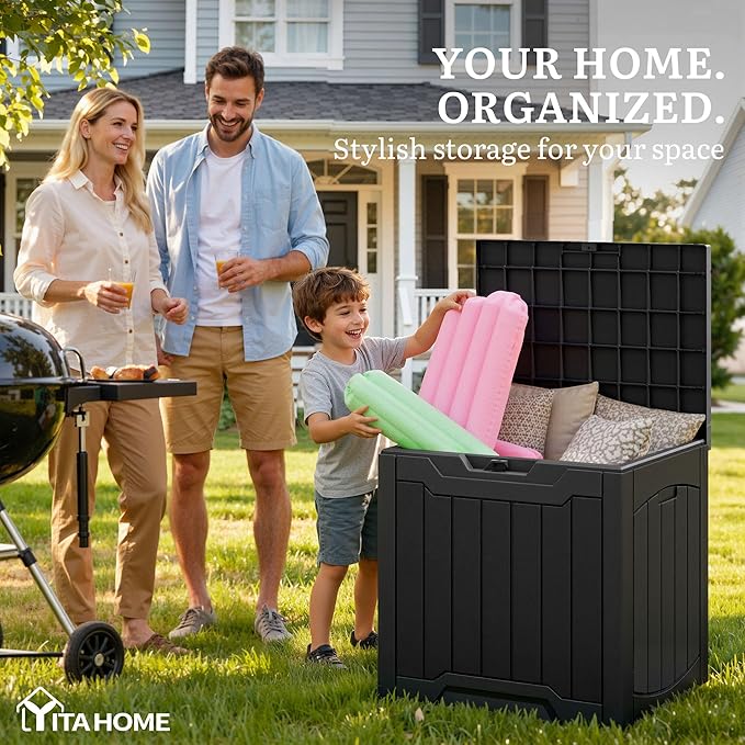 YITAHOME 31 Gallon Deck Boxes Set of 2, Lockable Outdoor Storage Bins for Patio Cushions, Garden Tools, Weather-Resistant Resin Storage Solution, Black
