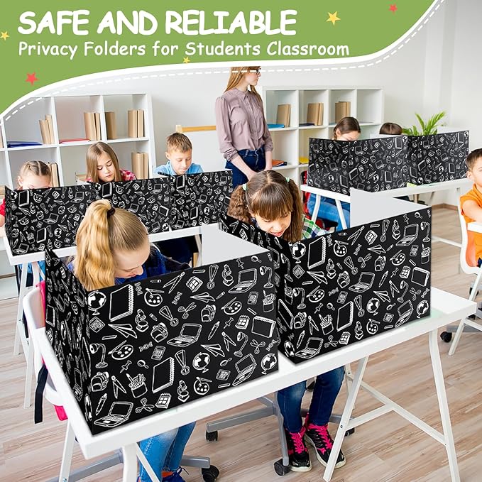 Harloon 24 Pcs Privacy Boards for Student Desk Dividers for Students Cardboard Privacy Folders Classroom Study Carrel Dividers Bulk Folder for Test Reduces Distraction (Black Stationery)