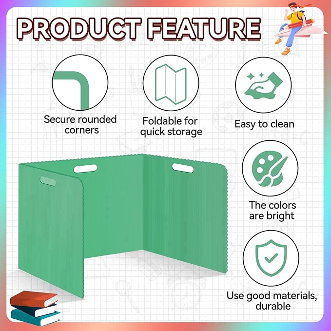 24 Pcs Desk Dividers for Students Plastic Durable and Waterproof Privacy Folders Shields Test Dividers with Classroom Privacy Boards for School Study Teacher Supplies (Green)