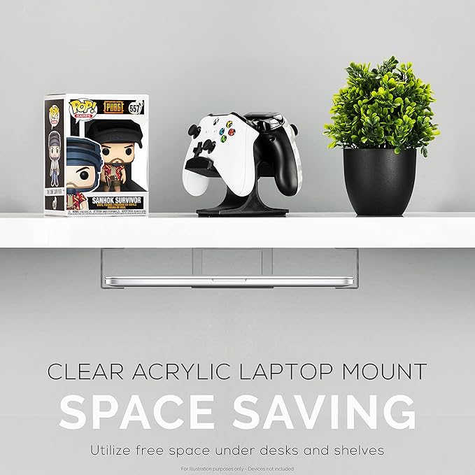 BRAINWAVZ Transparent Under Desk Laptop Holder Mount with Adhesive & Screw in, Devices Upto 1.8" Thick for Laptops, Macbooks, Surface, Cable Box, Routers, Keyboard, Modems, Network Switch & More