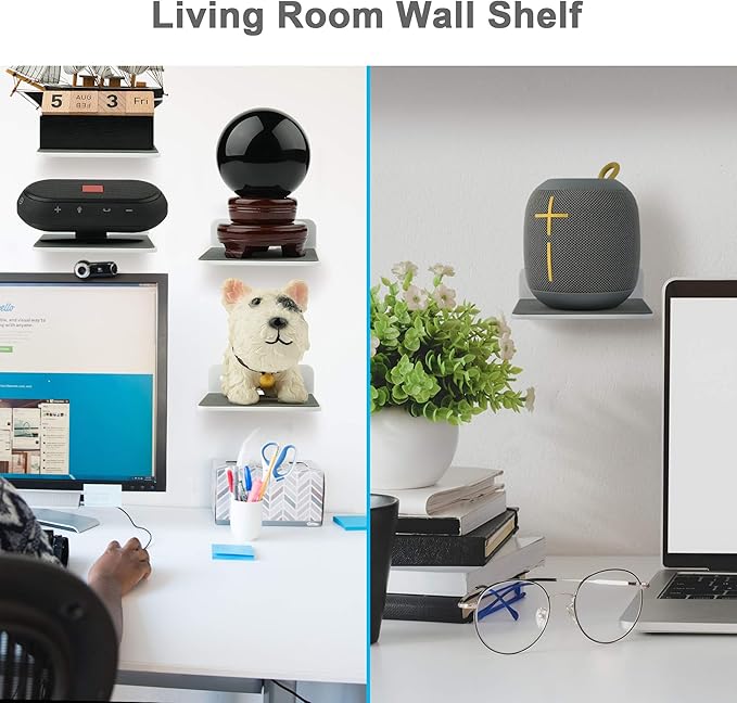 TXEsign Wall Shelf Speaker Mount, Small Wall Shelf for Speaker, Webcam, Cell Phones, Acrylic Floating Shelf (White)