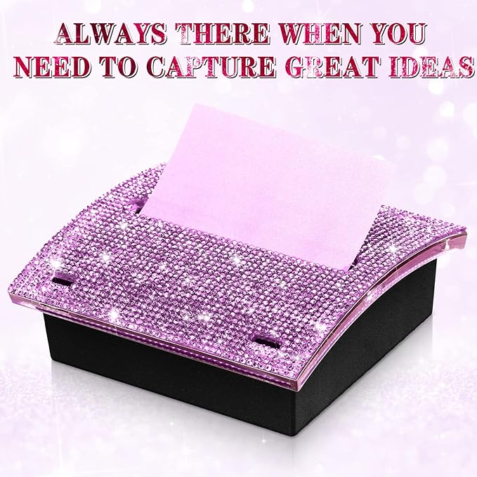 Eersida Rhinestone Self Stick Note Pad Holders 4 x 4 Inches Purple Cute Note Holder Sticky Dispenser Bling Memo Stick Dispenser for Office Employee Coworkers Gifts Home Desk Supplies