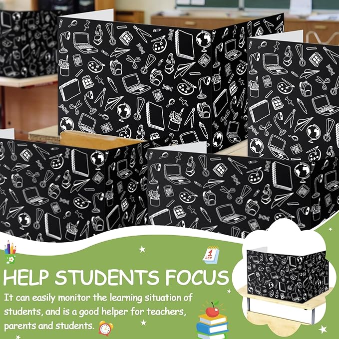 Harloon 24 Pcs Privacy Boards for Student Desk Dividers for Students Cardboard Privacy Folders Classroom Study Carrel Dividers Bulk Folder for Test Reduces Distraction (Black Stationery)