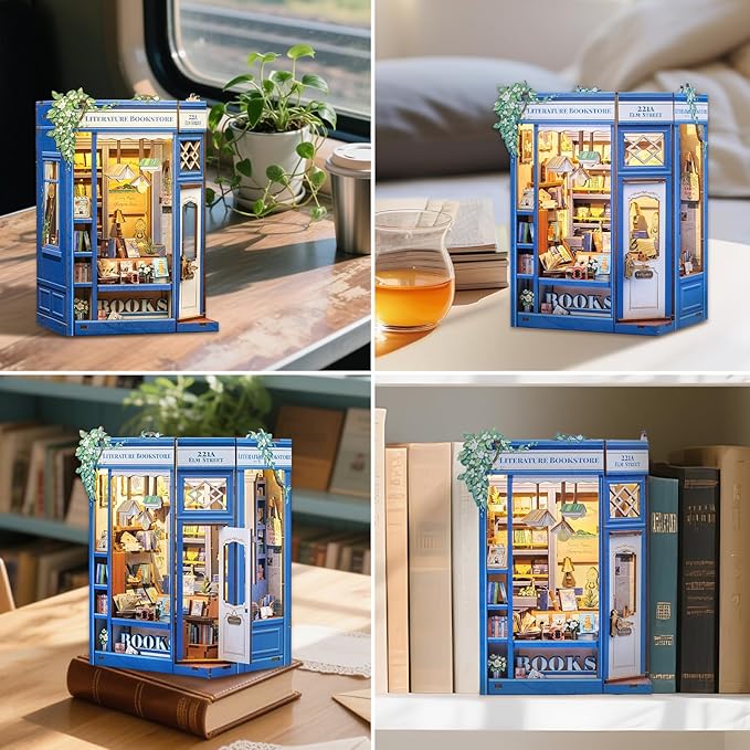 Fsolis Book Nook Kit - DIY Miniature Dollhouse Kit 3D Puzzles for Adult Tiny House Mini Booknook Bookshelf Diorama Kit Gifts for Women Teenagers Book Lovers (Literature Bookstore)