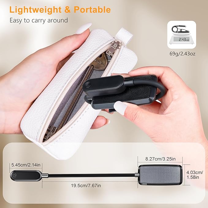 Gritin 16 LED Rechargeable Book Light for Reading in Bed- Eye Caring 3 Color Temperatures, Stepless Dimming Brightness, 80 Hrs Runtime, Lightweight Flexible Clip on Light for Book Lovers